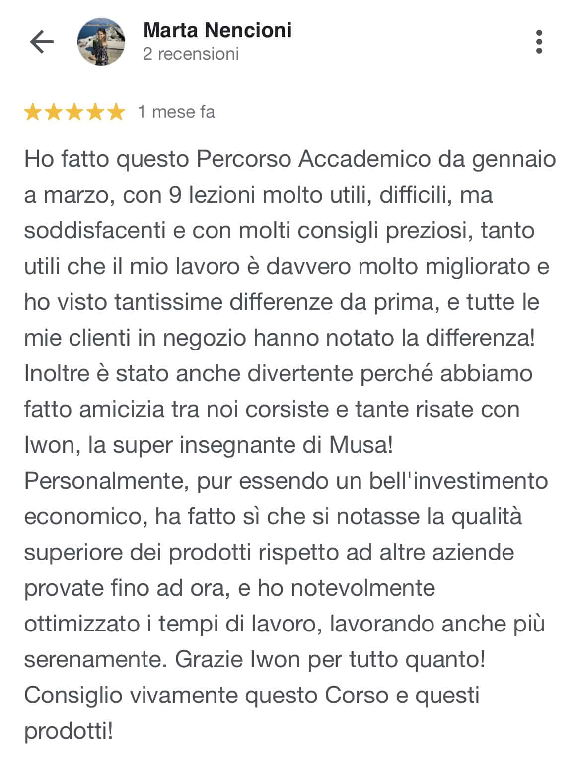 Recensione Percorso accademico Musa